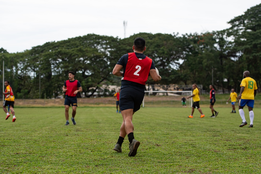 Pacific Partnership 2022 personnel compete against Solomon Islands national soccer team