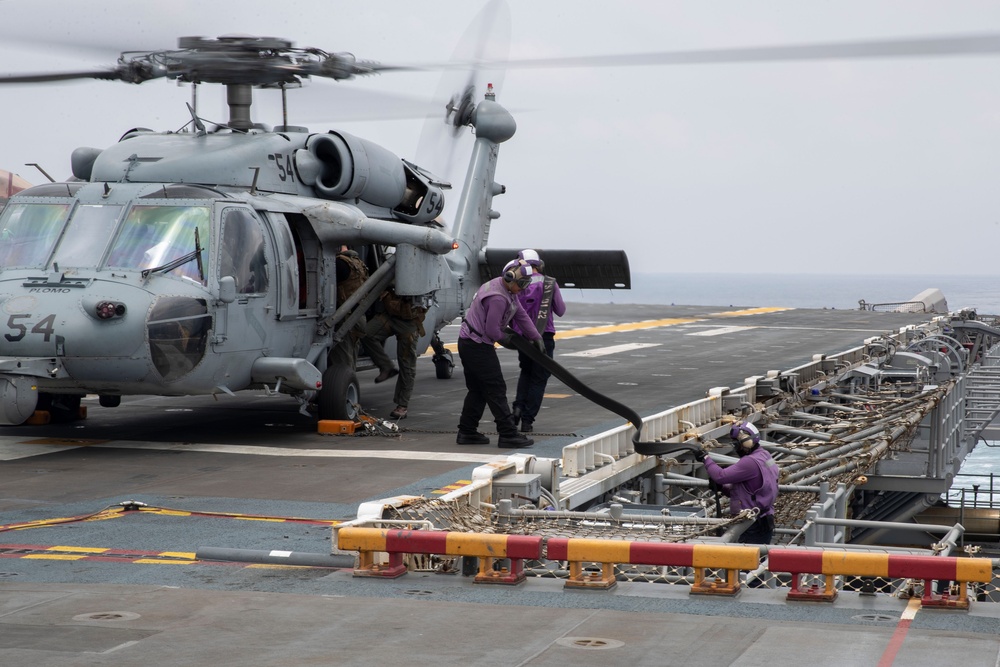 VMM-262 (Reinforced), HSC-23 Conduct Flight Ops from USS Tripoli (LHA 7)