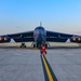 B-52H Stratofortress parked on the flight line during sunrise