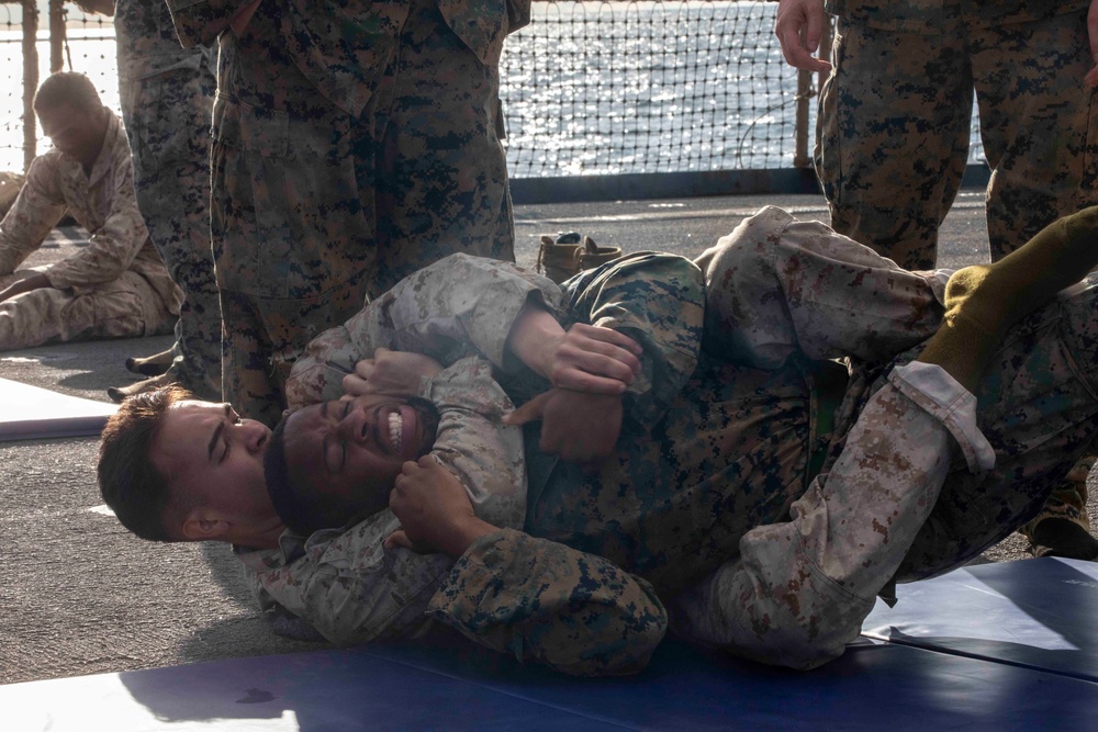 U.S. Marines grapple during Marine Corps Martial Arts Program