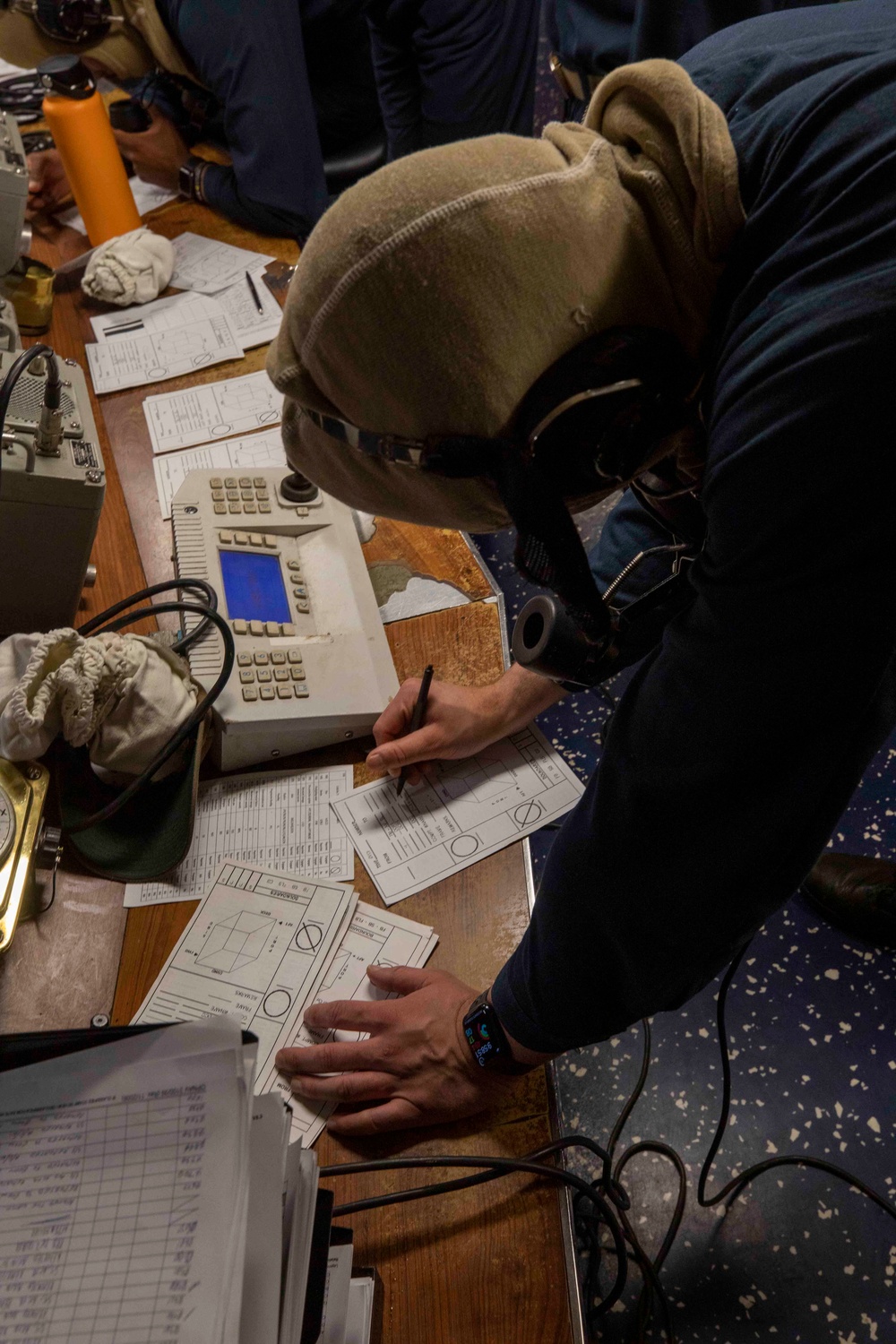 U.S. Navy Sailors Records Data during a Firefighting Drill