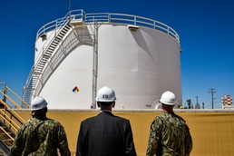 Captain Cory Schemm, commanding officer NAVSUP FLC San Diego, Mr. Andrew Benson, executive director and Command Master Chief Larry Gordon visited Naval Air Facility El Centro to connect with employees and tour the fuel farm facilities Aug. 30.