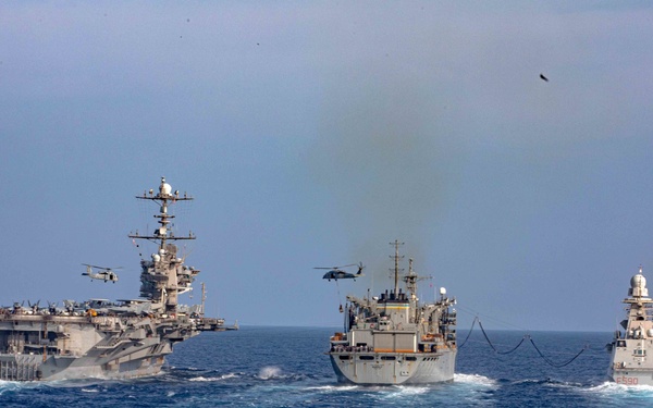 USS San Jacinto conducts replenishment at sea