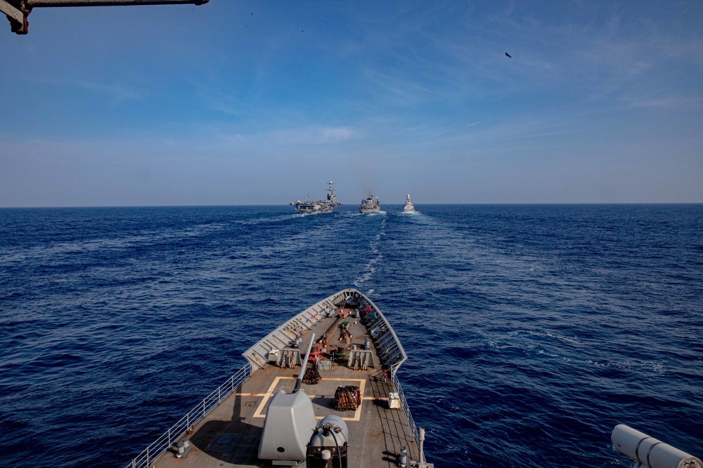 USS San Jacinto conducts replenishment at sea