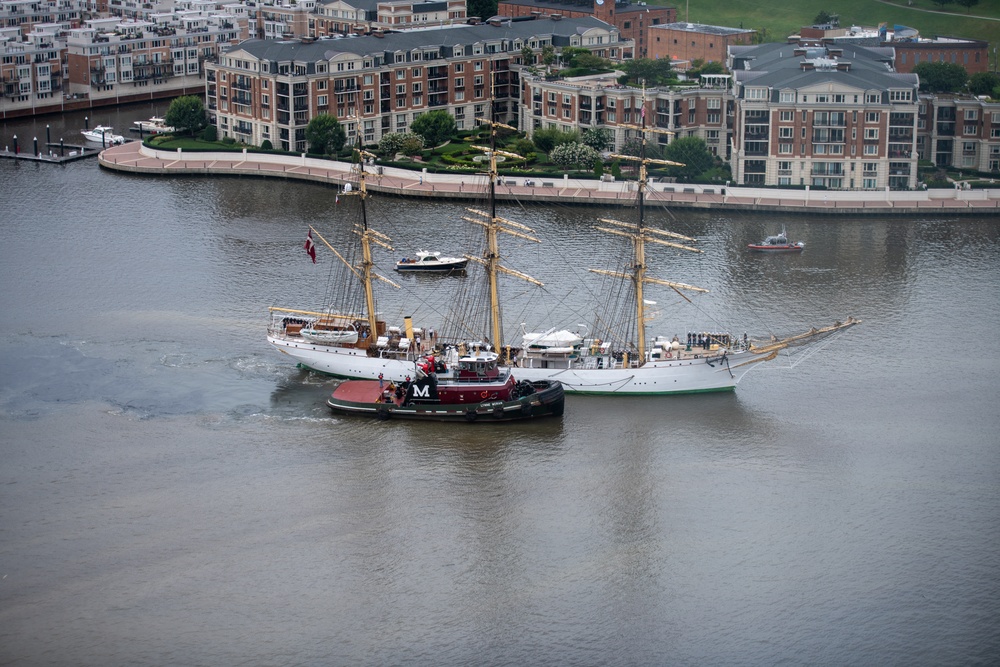 Danish Ship Arrives at Baltimore Inner Harbor for Maryland Fleet Week and Flyover