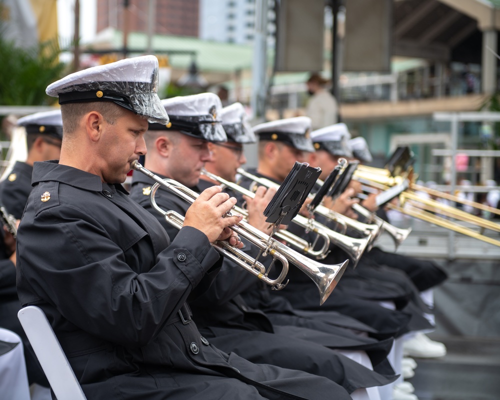 US Navy Ceremonial Band Plays at the Welcome Ceremony for the Opening of Maryland Fleet Week and Flyover