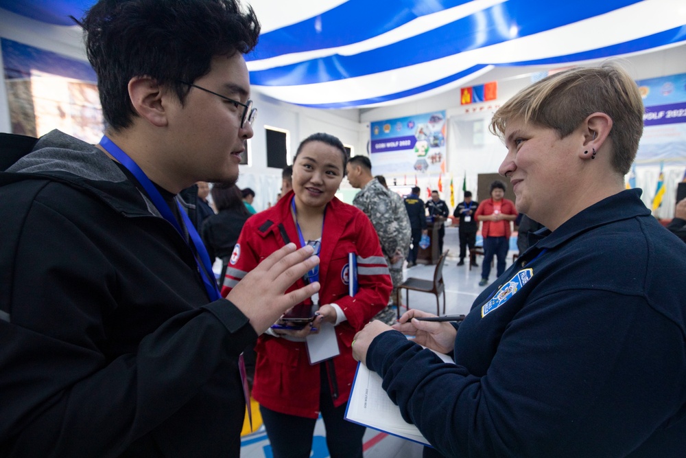 First responders from the United States and Mongolia work table top scenarios during exercise Gobi Wolf 2022