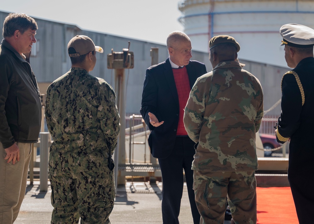 South African National Defense Force officers and South African Parliament members tour the USS Hershel “Woody” Williams