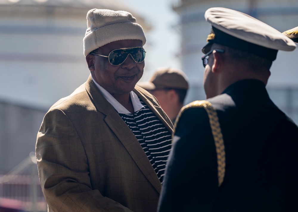 South African National Defense Force officers and South African Parliament members tour the USS Hershel “Woody” Williams