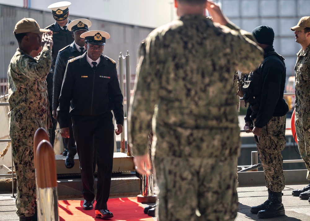 South African National Defense Force officers and South African Parliament members tour the USS Hershel “Woody” Williams