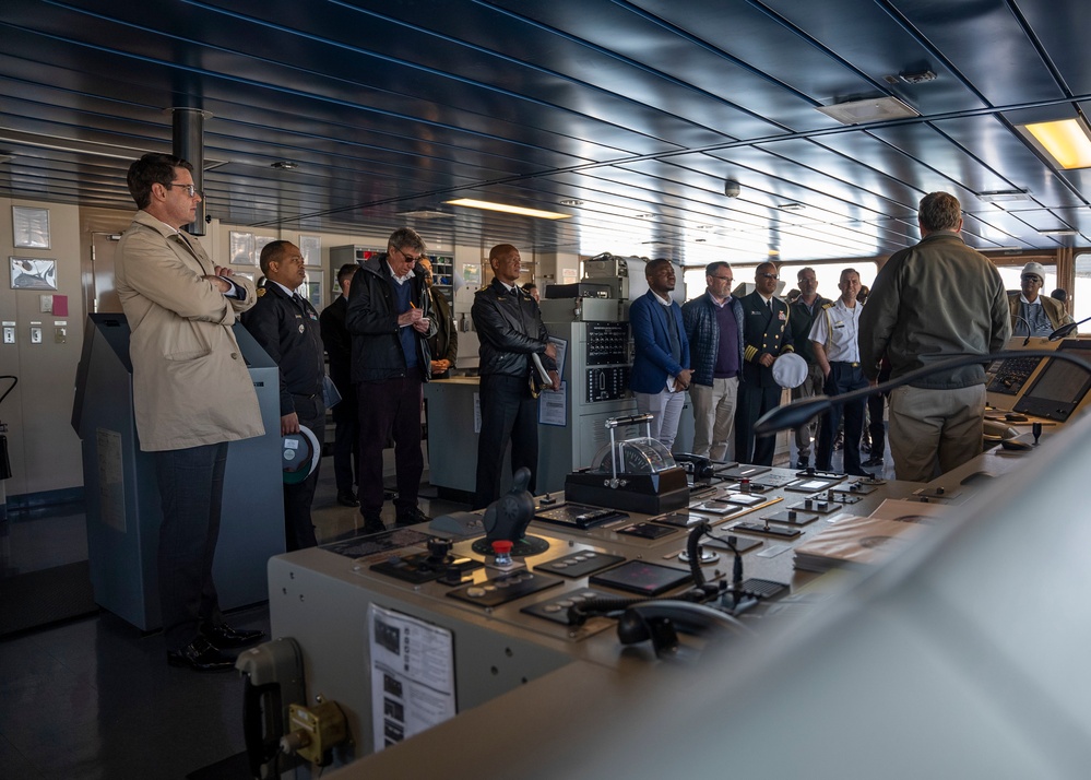 South African National Defense Force officers and South African Parliament members tour the USS Hershel “Woody” Williams