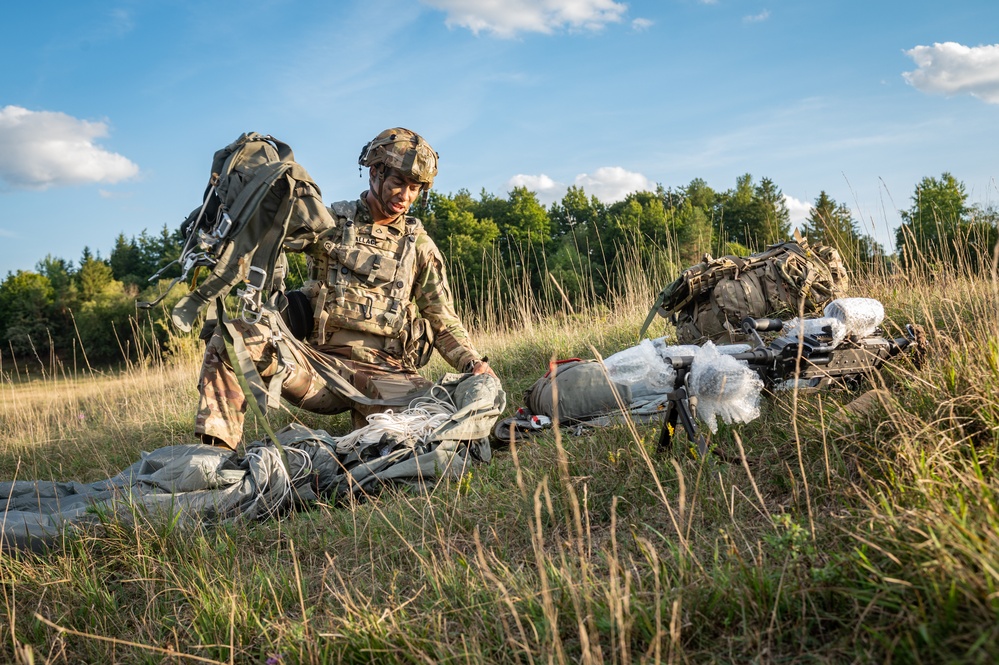 U.S. Army Paratrooper Packs Equipment