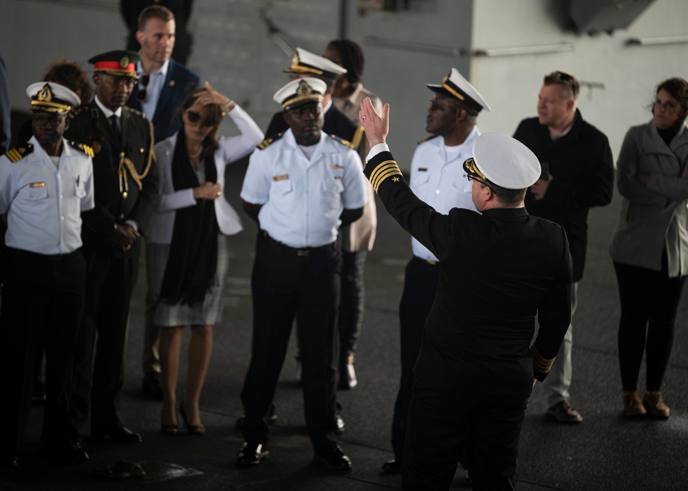 Distinguished visitors tour the USS Hershel “Woody” Williams