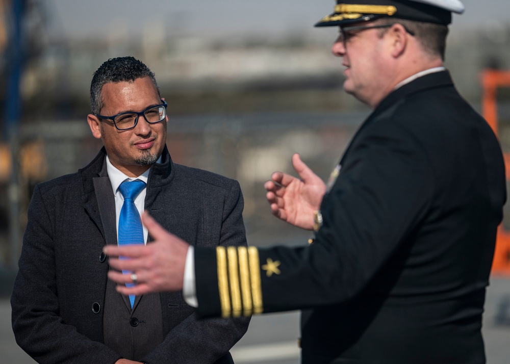 Distinguished visitors tour the USS Hershel “Woody” Williams