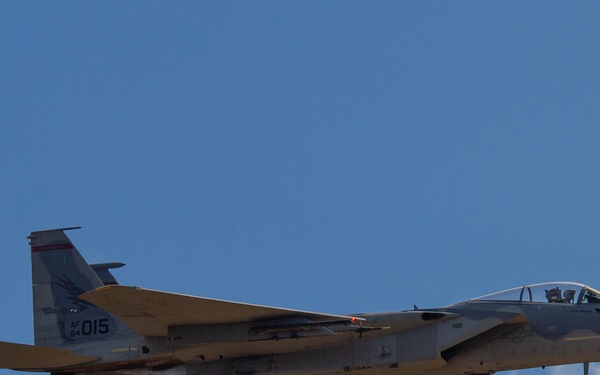 Oregon Air National Guard F-15s perform flyby in McMinnville, Ore.
