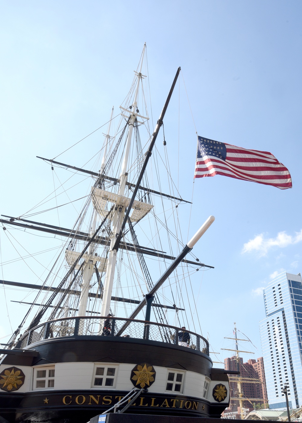 Historic Ship USS Constellation Lowers Ensign To Honor Queen Elizabeth II