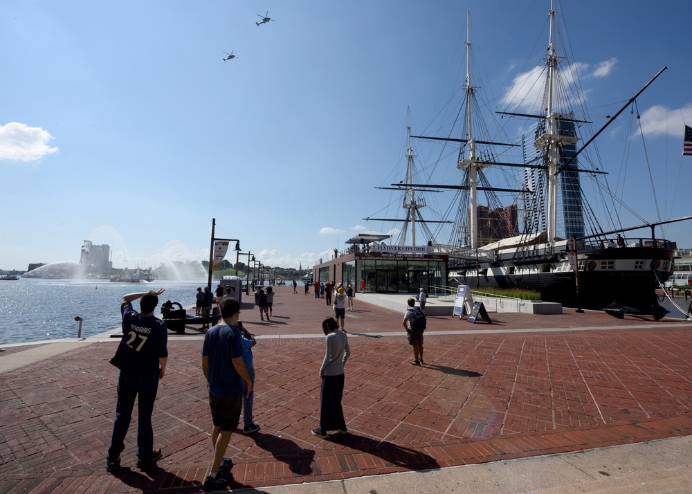 MH-60 Seahawk Helicopter Flyover of Inner Harbor