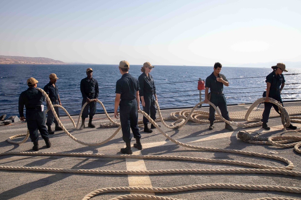 USS Nitze (DDG 94) departs the Port of Aqaba, Jordan