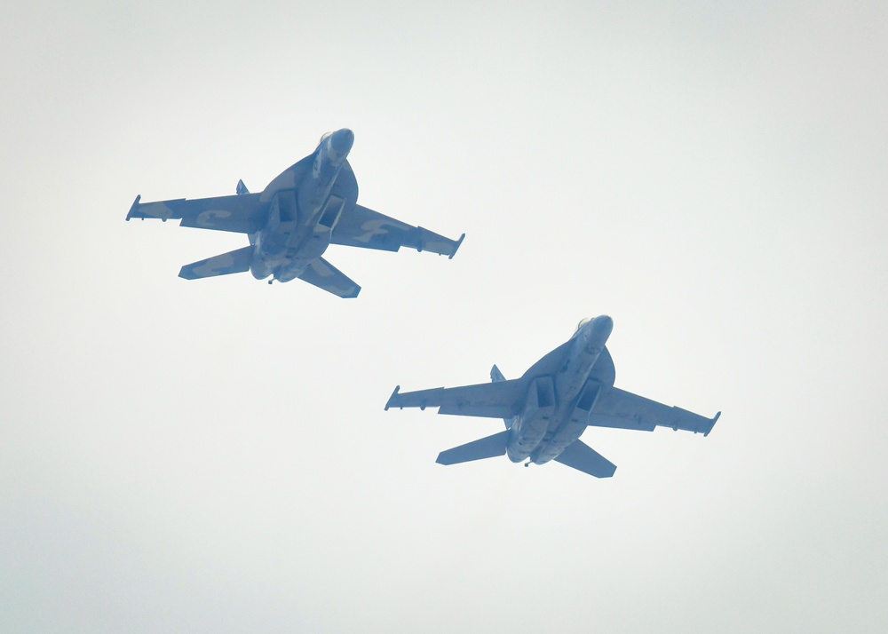 Two Boeing F/A - 18E/F Super Hornets Fly Over Baltimore