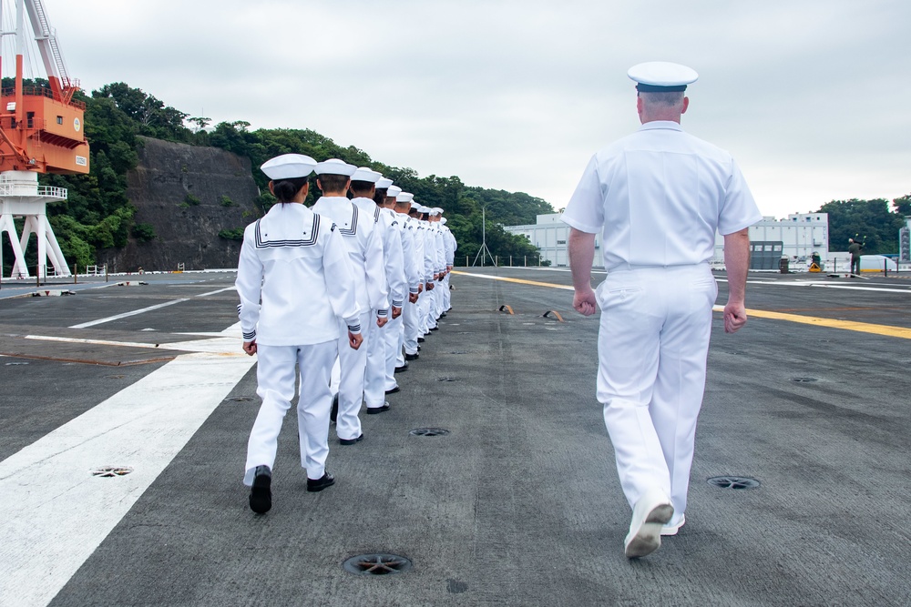 USS Ronald Reagan (CVN 76) Conducts Morning Colors