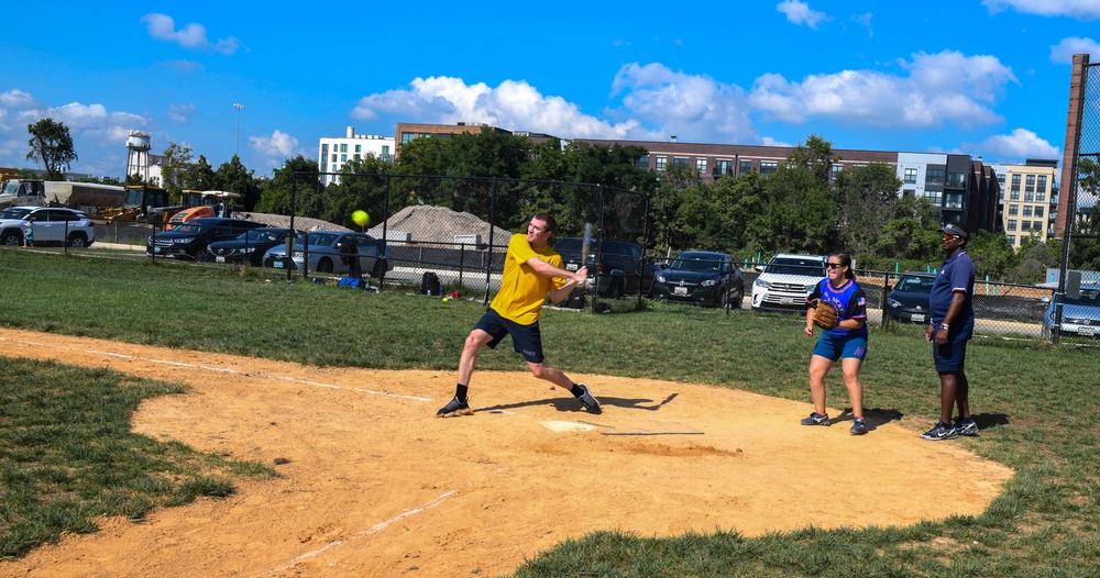 U.S. Service members play soccer at Latrobe Park in Baltimore during Maryland Fleet Week