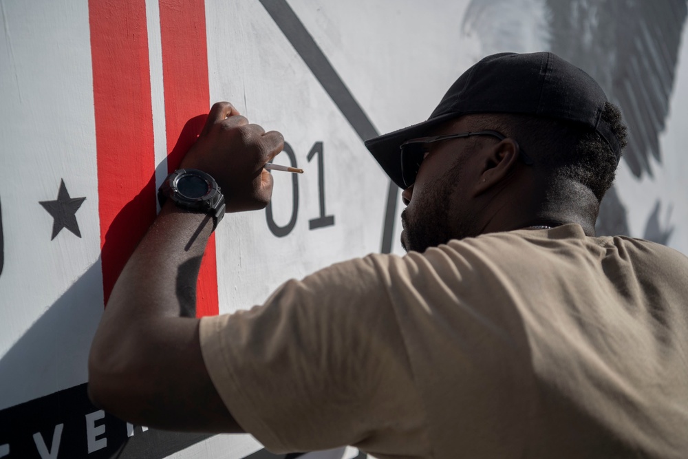 332d Air Expeditionary Wing Unveils 9/11 Themed T-Wall