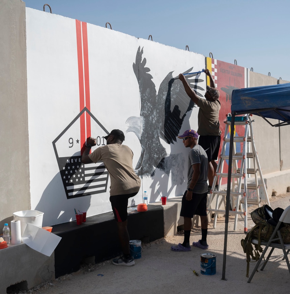 332d Air Expeditionary Wing Unveils 9/11 Themed T-Wall