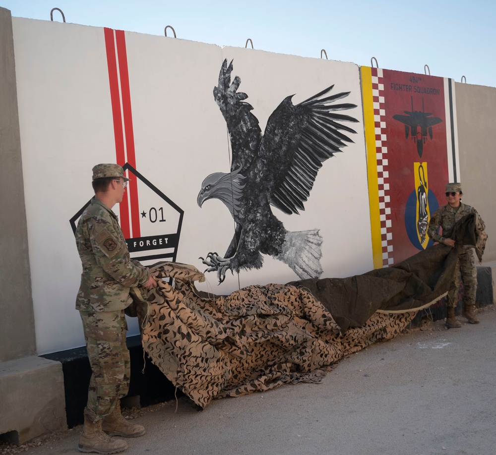 332d Air Expeditionary Wing Unveils 9/11 Themed T-Wall