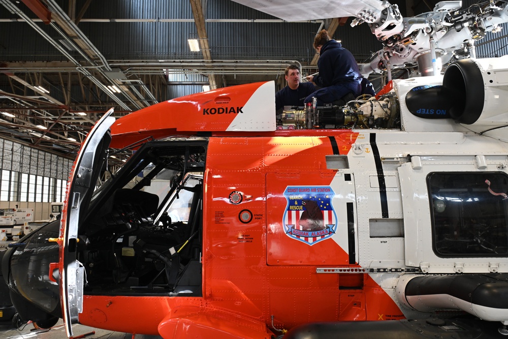 Air Station Kodiak aircrew conducts aircraft maintenance