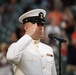 Musician 1st Class Robert A. Kurth sings the National Anthem at Orioles Park to celebrate Maryland Fleet Week