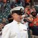 Musician 1st Class Robert A. Kurth sings the National Anthem at Orioles Park to celebrate Maryland Fleet Week