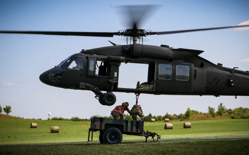 U.S. Soldiers conduct air drop, sling load operations during Pathfinder course at Camp Dodge