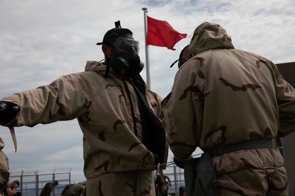 U.S. Marines with MAG-12 conduct CBRN training