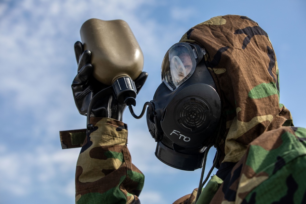 U.S. Marines with MALS-12 conduct CBRN training