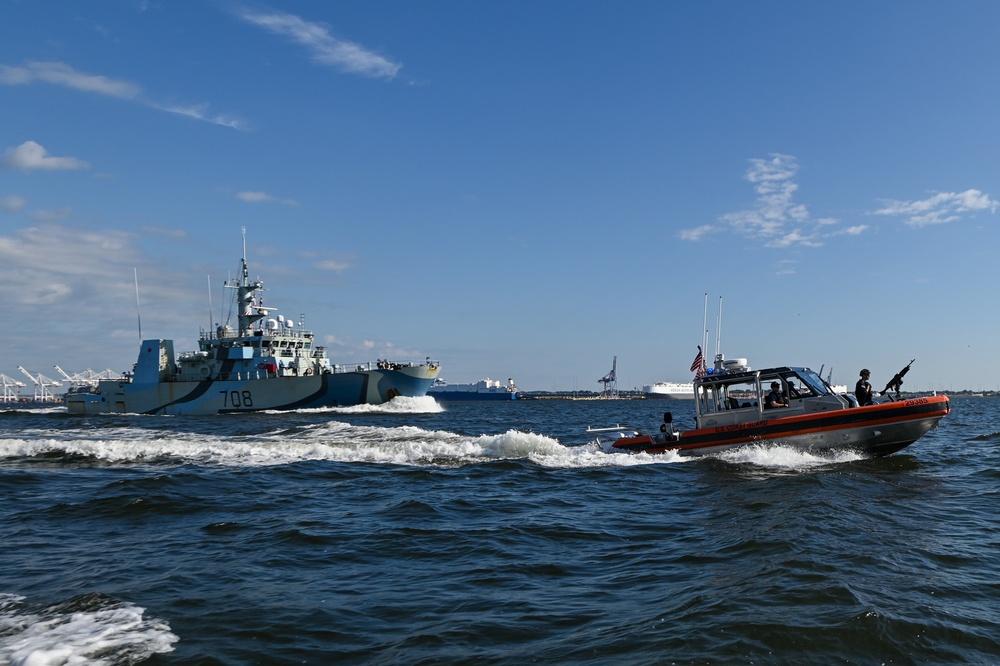 Coast Guard crews escort ships out of Baltimore Harbor during Fleet Week 2022