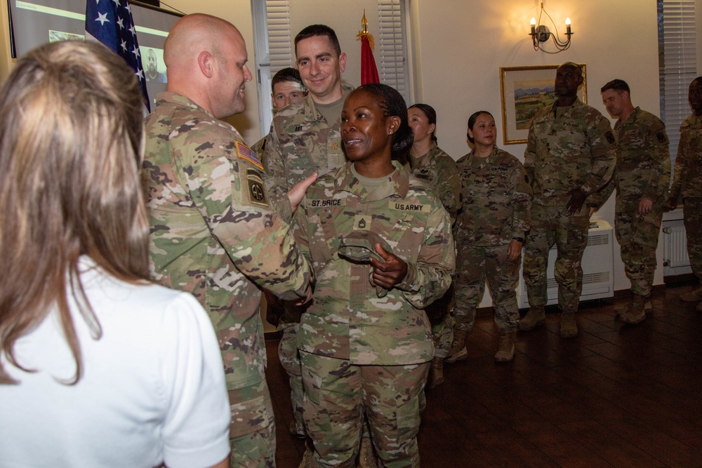 XVIII Airborne Corps Soldiers celebrate promotion overseas