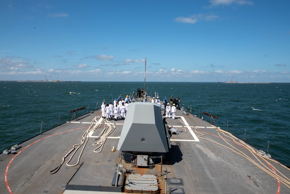 Bainbridge was deployed as part of the Harry S. Truman Carrier Strike Group in support of theater security cooperation efforts and to defend U.S. allied and partner interests.