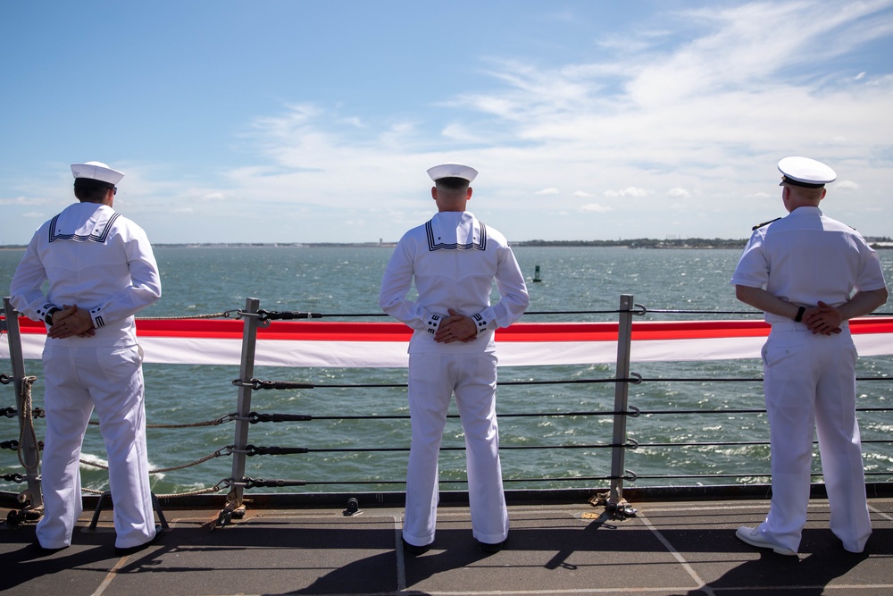 Bainbridge was deployed as part of the Harry S. Truman Carrier Strike Group in support of theater security cooperation efforts and to defend U.S. allied and partner interests.