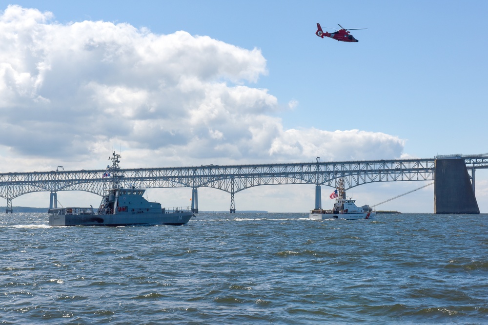 Uruguayan Navy vessel sail away event near Bay Bridge in Annapolis, MD