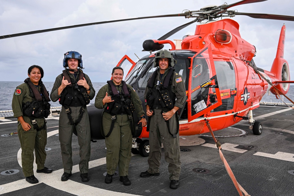 Coast Guard Cutter Midgett (WMSL 757), crew conduct flight operations during WESTPAC 2022 patrol