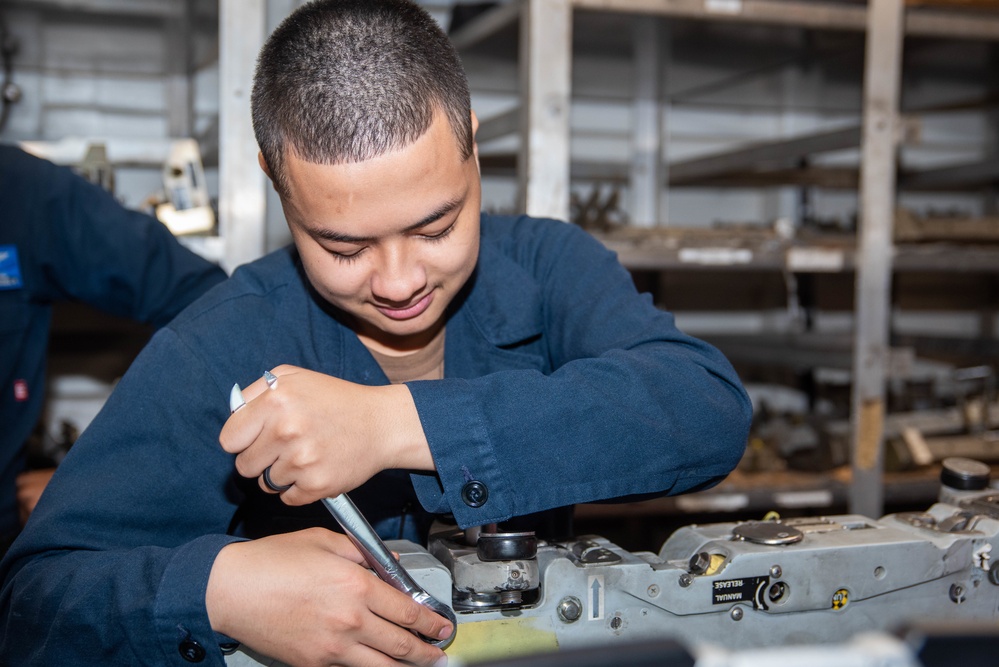 USS Ronald Reagan (CVN 76) conducts ordnance maintenance