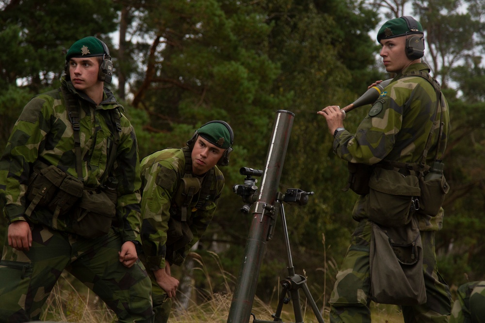 Swedish and U.S. Marines decimate a live fire mortar range