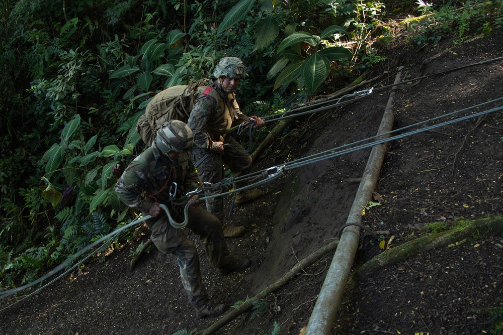 MARFORPAC Marines Conduct Rappelling During the French Armed Forces AITO Course