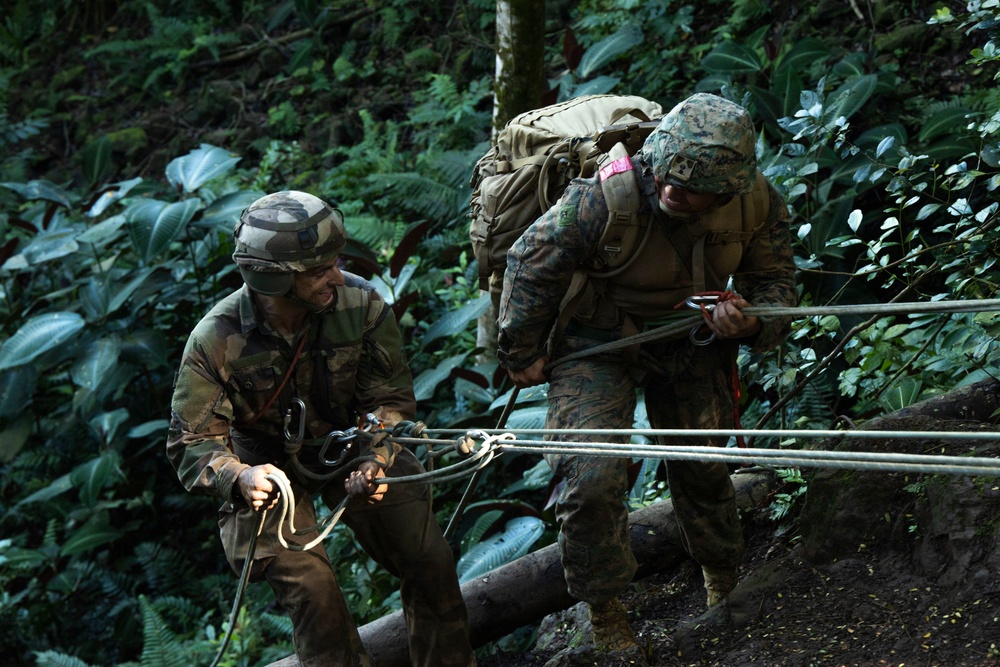 MARFORPAC Marines Conduct Rappelling During the French Armed Forces AITO Course