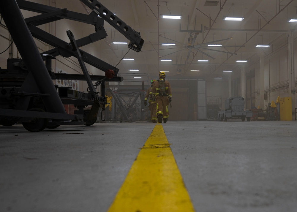 36th Civil Engineer Squadron firefighters conduct fire response procedures during Exercise SLING STONE 22-08