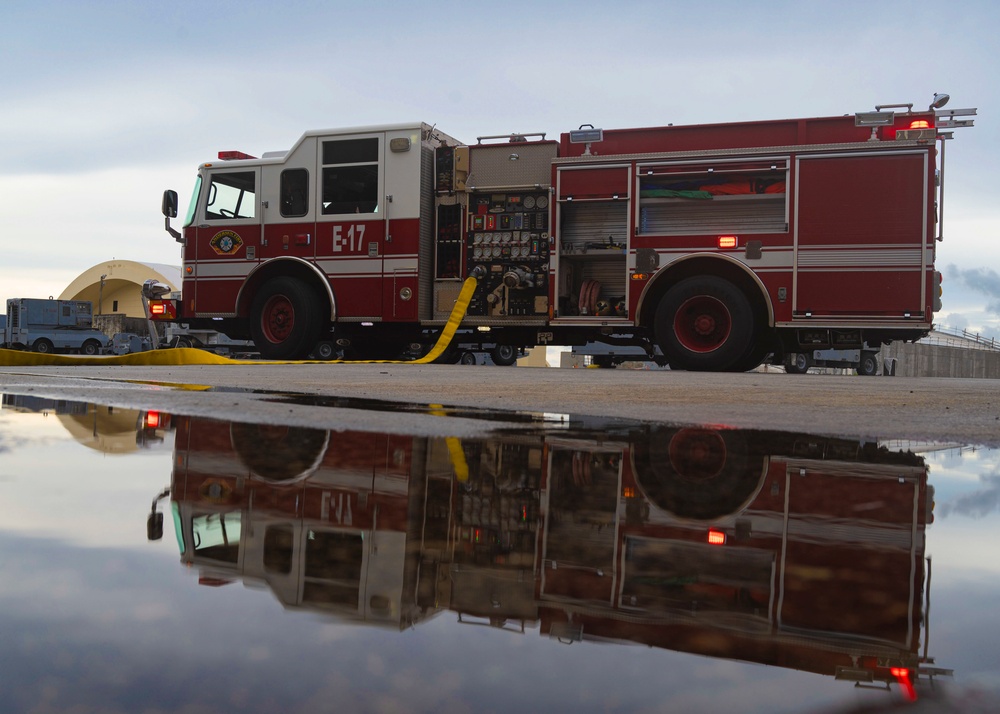 36th Civil Engineer Squadron firefighters conduct fire response procedures during Exercise SLING STONE 22-08