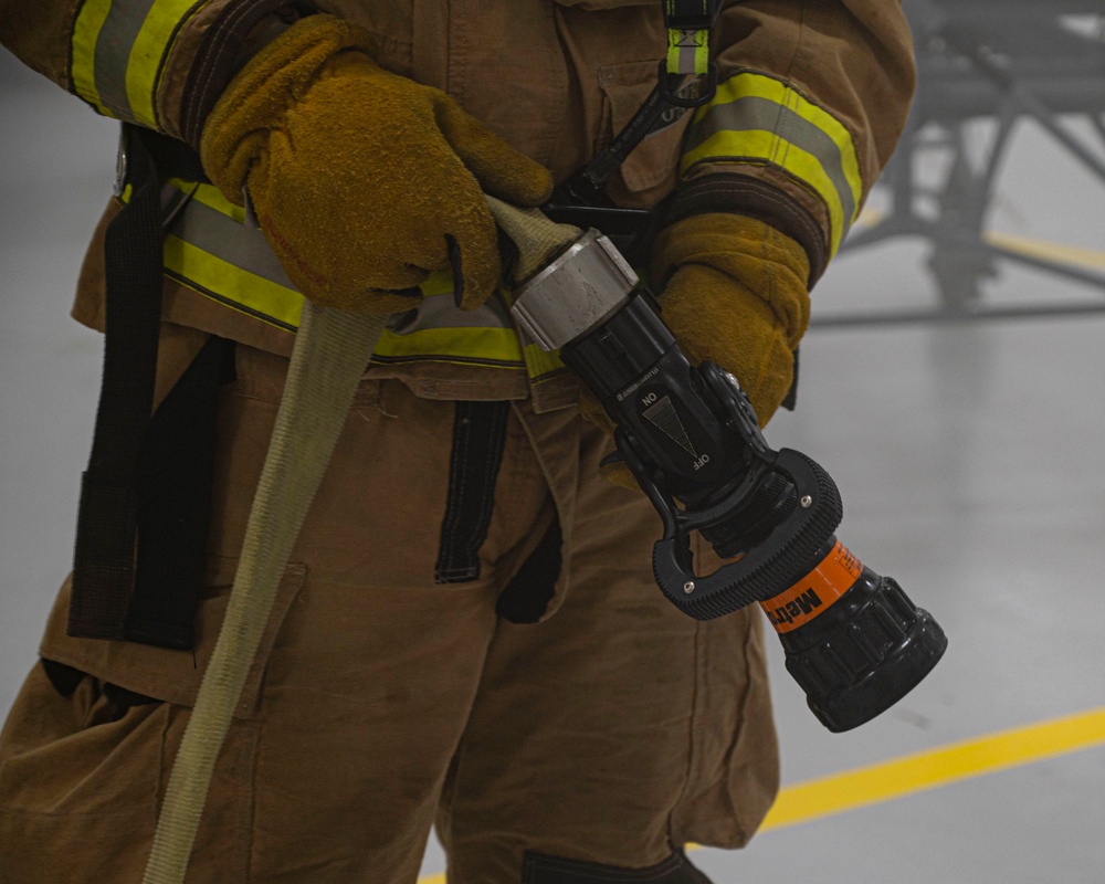 36th Civil Engineer Squadron firefighters conduct fire response procedures during Exercise SLING STONE 22-08