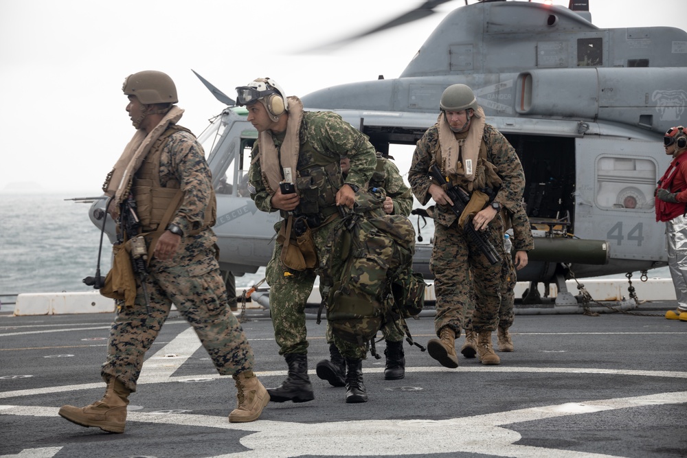 UNITAS 2022: Marines land in UH-1Y Venom Helicopters aboard USS Mesa Verde (LPD 19)