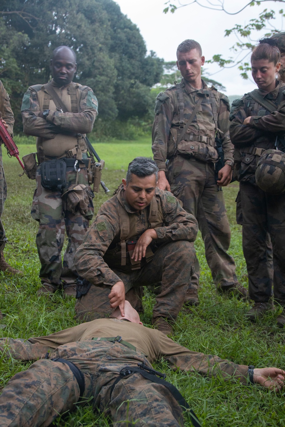 MARFORPAC Marines participate in combat casualty course during the French Armed Forces Aito Course