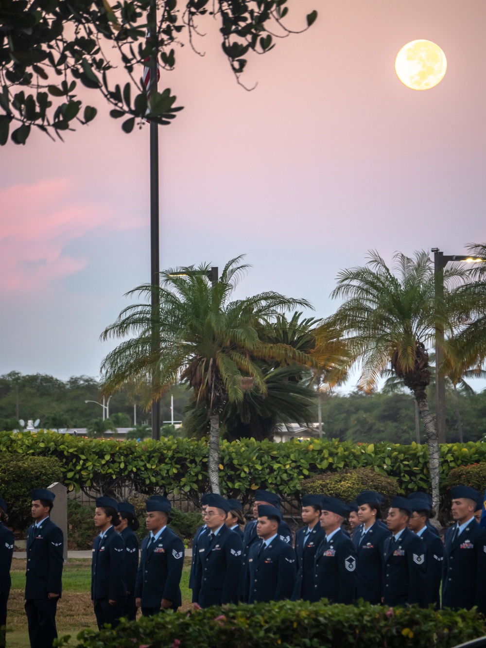 Harvest moon appears during role call
